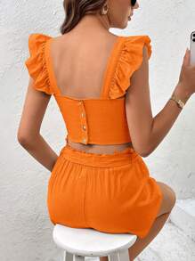 SHEIN Privé 雞心領口荷葉邊短款上衣 - 橘色 - 查看 2