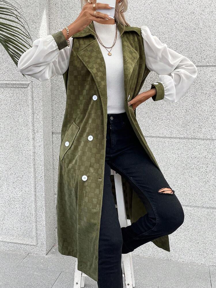 Double Breasted Belted Trench Coat Without Blouse