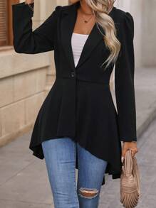 EMERY ROSE Single Button High Low Hem Blazer Fall Cloth For Women - Black - View 3