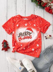 SHEIN Garota Jovem Impressão De Natal Camiseta