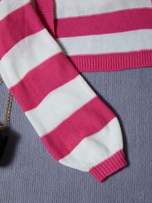 Teen Girl Striped Pattern Lantern Sleeve Duster Cardigan - Watermelon Pink - View 4