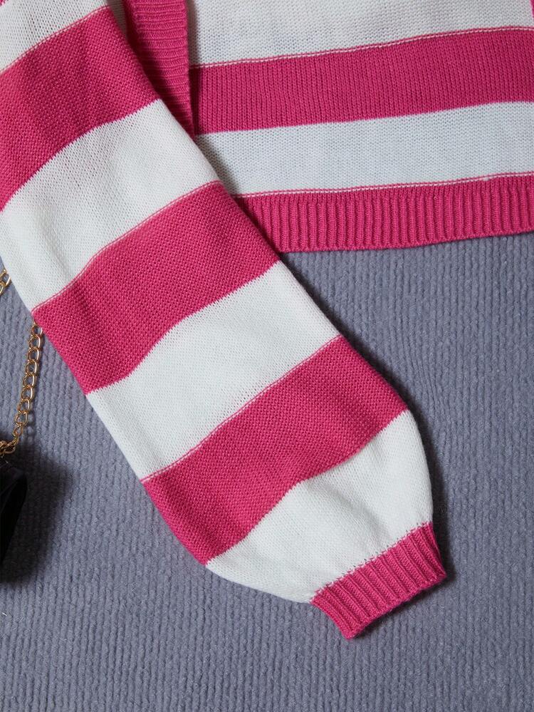 Teen Girl Striped Pattern Lantern Sleeve Duster Cardigan