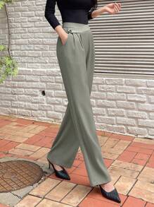 DAZY Pantalones rectos con fruncido - Verde militar - Ver 5