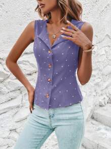 SHEIN VCAY Polka Dot Print Button Front Sleeveless Blouse - Purple - View 5