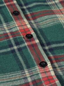 SHEIN Unity 格紋印花抽繩連帽襯衫 - 綠色 - 查看 4