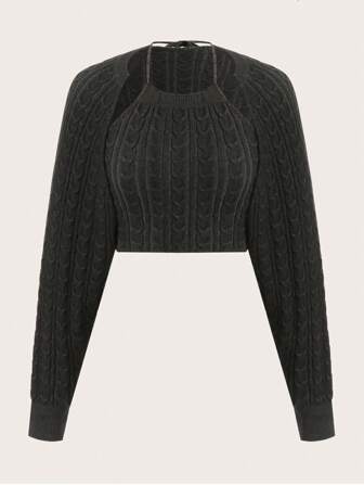 Einfarbig Crop Cardigan mit & Neckholder, Strick Top mit