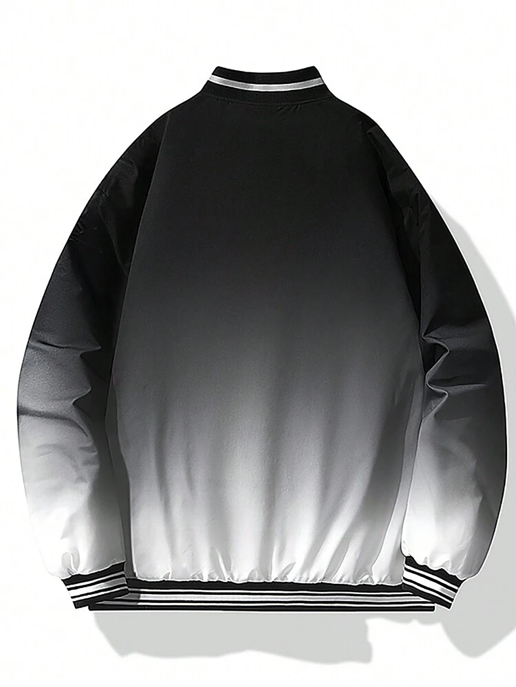 Ultra Loose Men's Ombre Striped Trim Baseball Collar Padded Coat Without T-Shirt