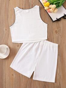 Tween Girl Slogan Graphic Bow Front Tank Top & Shorts