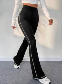 SHEIN Unity 拼接滾邊喇叭褲 - 黑色 - 查看 4