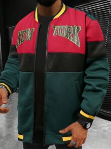 Manfinity Campus Court 鬆身款男士字母設計拼色下垂肩飛行外套(無帽款) - 彩色 - 查看 3