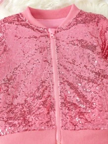 SHEIN 女小童拉鏈開襟亮片飛行員夾克&半身裙 - 彩色 - 查看 3