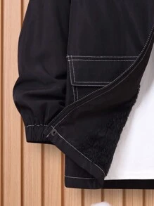 SHEIN Cậu bé Tween Chi tiết Patched thư Khâu trên cùng áo có mũ Lót nhiệt áo Without Tee - màu đen - Xem 5
