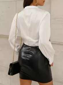 SHEIN Privé Blusa unicolor de cuello con solapa - Blanco - Ver 2