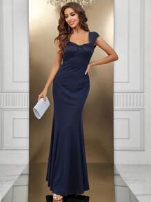 SHEIN Belle Cổ Trái tim Nàng tiên cá Hem Váy phù dâu - Màu xanh lam - Xem 1