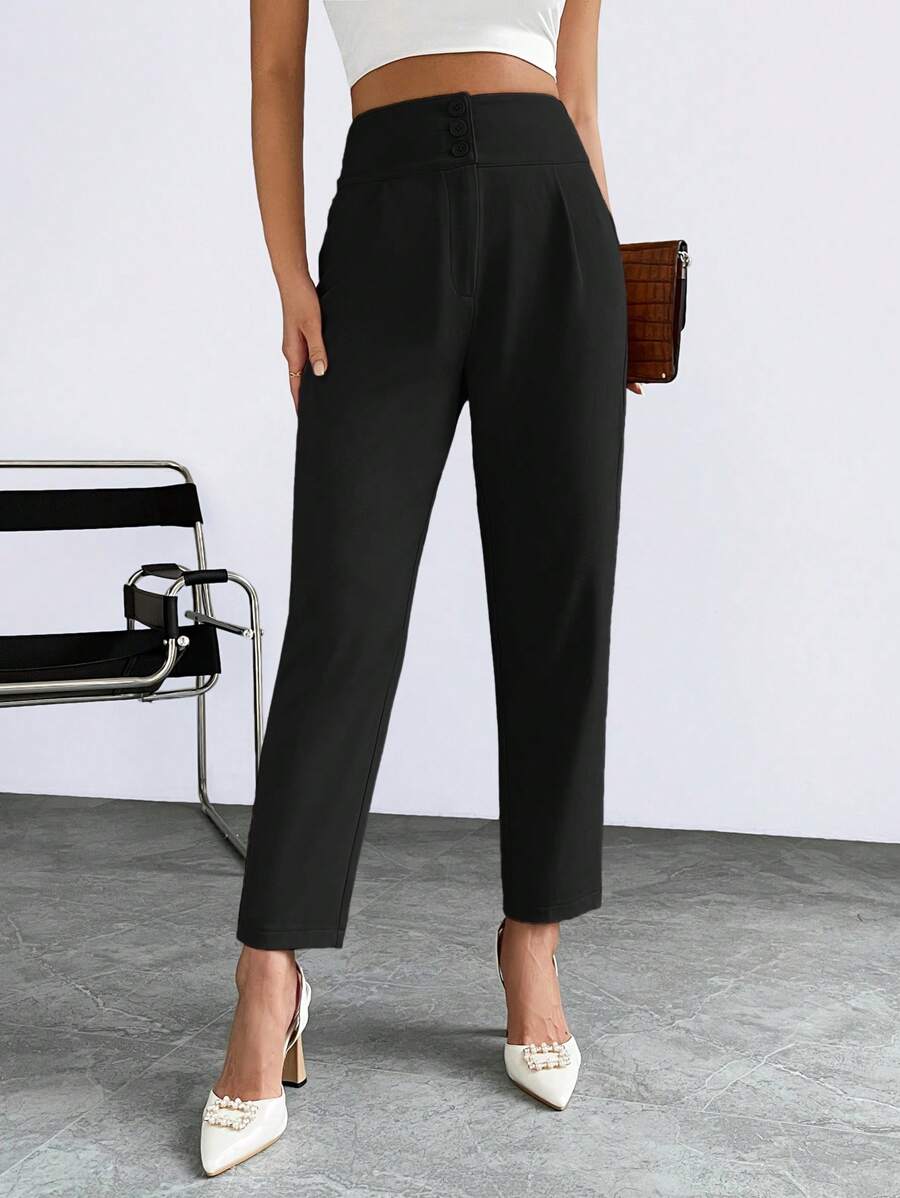 SHEIN Privé Pantalones con fruncido - Negro - Ver 1