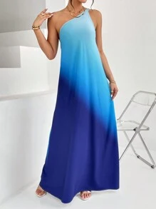 Firerie Vestido maxi de ombré de un hombro - Azul - Ver 5