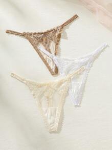 SHEIN 3packs Lace Trim Thong Sexy Lingerie - Multicolor - View 3