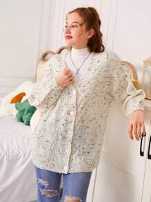 Teen Girl 1pc Cable Knit Drop Shoulder Cardigan - Multicolor - View 3