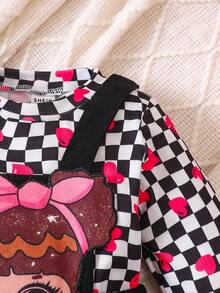 Baby Girl Checker & Heart Print Tee & Overall Dress - Multicolor - View 5