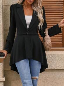 EMERY ROSE Single Button High Low Hem Blazer Fall Cloth For Women - Black - View 5