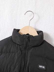 SHEIN Tween Girl 1 件字母贴花细节拉链填充外套 - 黑色 - 查看 4