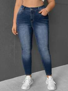 SHEIN EZwear Hơn Cao eo Quần jean ôm - Màu xanh lam - Xem 1