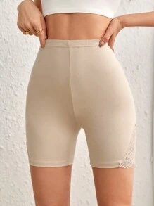 SHEIN LUNE Contrast Lace Biker Shorts - Apricot - View 6