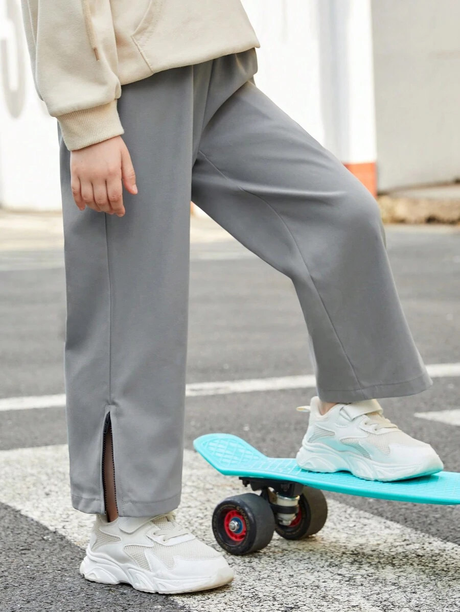 SHEIN Young Boy Split Hem Wide Leg Pants - Light Grey - View 1