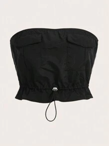 SHEIN ICON 솔리드 프릴 옷단 톱 브라 - 블랙 - 보기 7