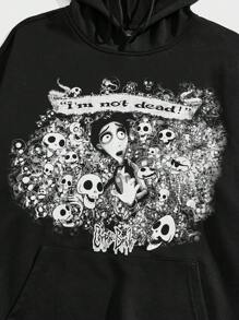 ROMWE MEN Corpse Bride | ROMWE Áo hoodie dây rút đồ họa hình chữ & hình cho chàng trai - màu đen - Xem 4