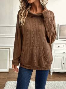 SHEIN LUNE Cổ bò Thả vai Túi kangaroo Áo nỉ - màu nâu - Xem 3