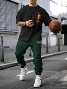 Manfinity Homme Nam Đồ họa Khẩu hiệu Áo thun & Eo dây rút Quần thể thao - Nhiều màu - Xem 1