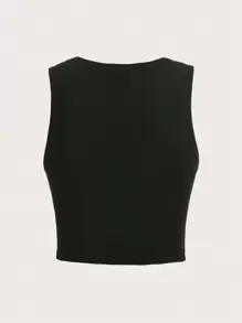 SHEIN 青少年女孩汽車和標語圖案背心上衣 - 黑色 - 查看 6