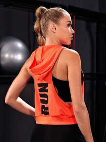 Gameset SHEIN Sport Áo nỉ thể thao có mũ in chữ, dáng ngắn. - trái cam - Xem 2