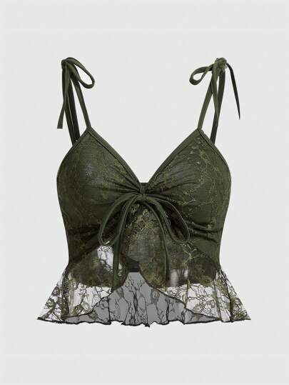 Fairycore Top À Fines Brides En Dentelle À Nœud