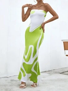SHEIN Privé Vestido tubo con estampado de dibujo - Verde - Ver 4