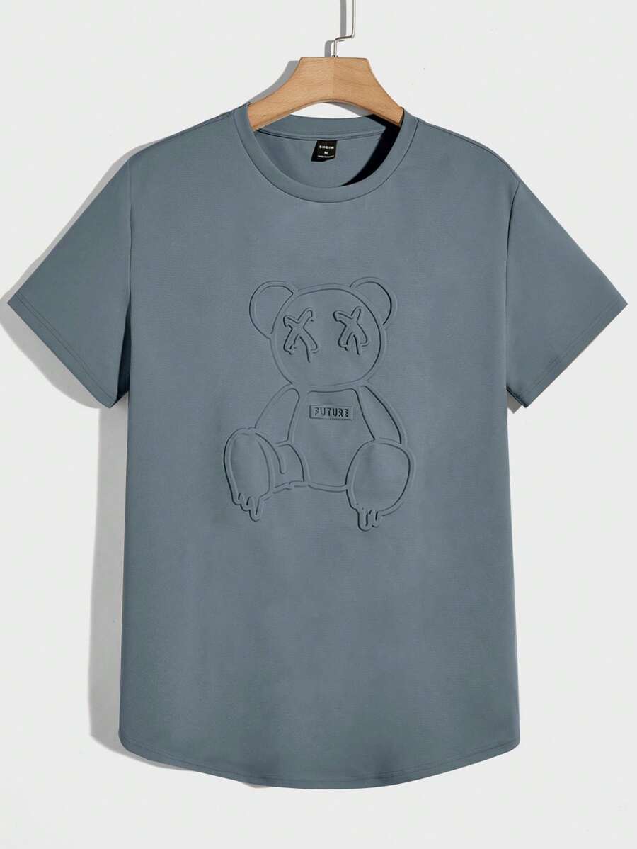 Manfinity VCAY 男士熊壓花T恤 - 霧霾藍 - 查看 1