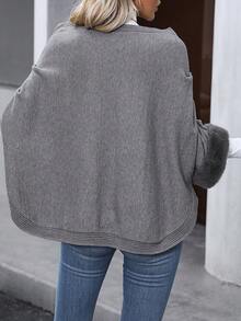 SHEIN LUNE Solid Batwing Sleeve Sweater - Grey - View 2