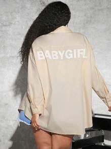 SHEIN CURVE+ Plus Letter Graphic Drop Shoulder Shirt - Apricot - View 6