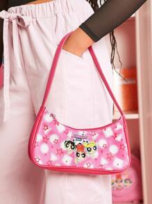 THE POWERPUFF GIRLS X SHEIN Fashionable Cartoon Character Pattern Women's Shoulder Bag - Multicolor - View 2