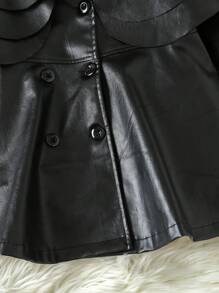 SHEIN Young Girl Ruffle Trim PU Leather Dress Without Sweater - Black - View 4