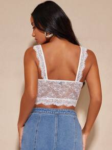 SHEIN BAE Lace Crop Wide Strap Top - White - View 2