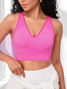 Seamless High Stretch Sports Bra - Hot Pink - View 4