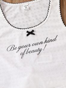 Tween Girl Slogan Graphic Bow Front Tank Top & Shorts