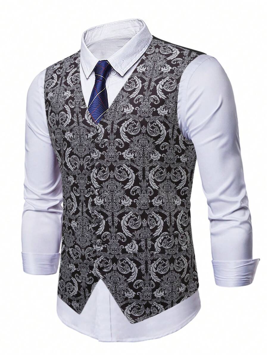 Manfinity AFTRDRK Men Plus 1pc Allover Print Waistcoat - Multicolor - View 1
