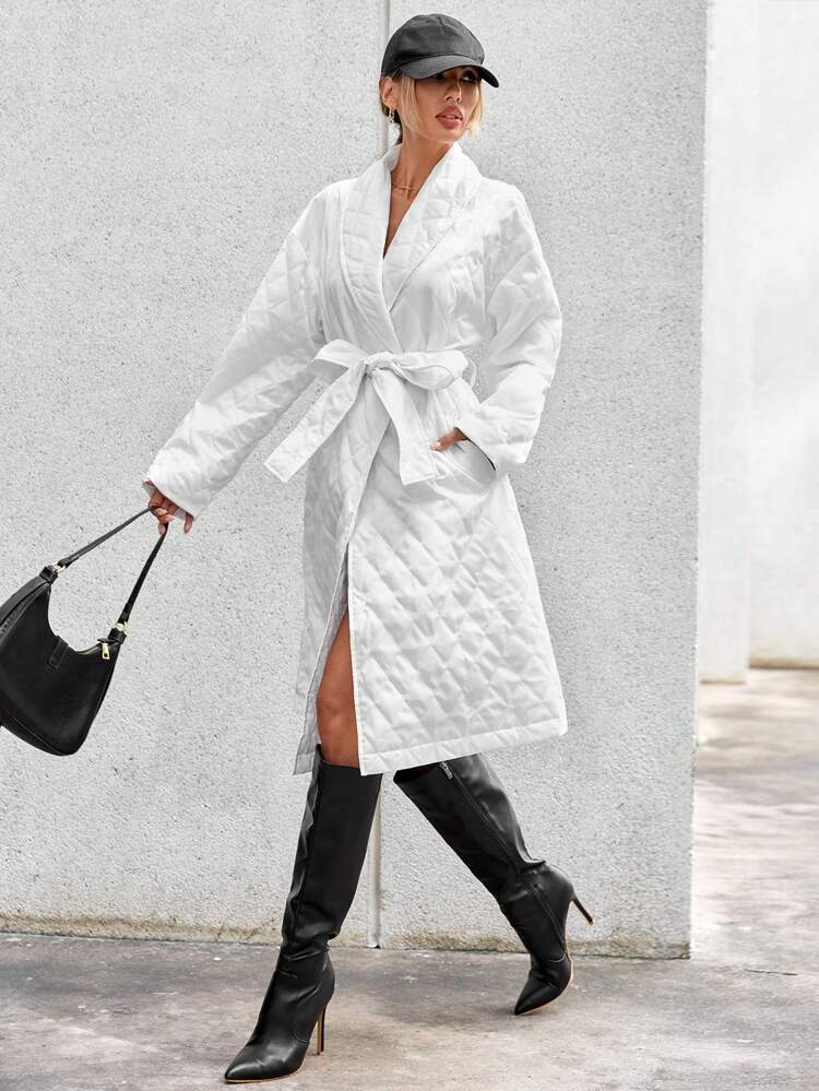 Drop Shoulder Open Front Quilted Coat