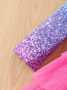 SHEIN Cô Gái Trẻ Bóng Vai lạnh Lưới Hem Đầm - Hồng - Xem 3