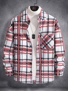Manfinity Homme Loose Fit Men's Plaid Print Drop Shoulder Shacket - Multicolor - View 3