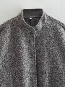 Chaqueta casual de cuello alto con doble bolsillo, otoño - Gris - Ver 4