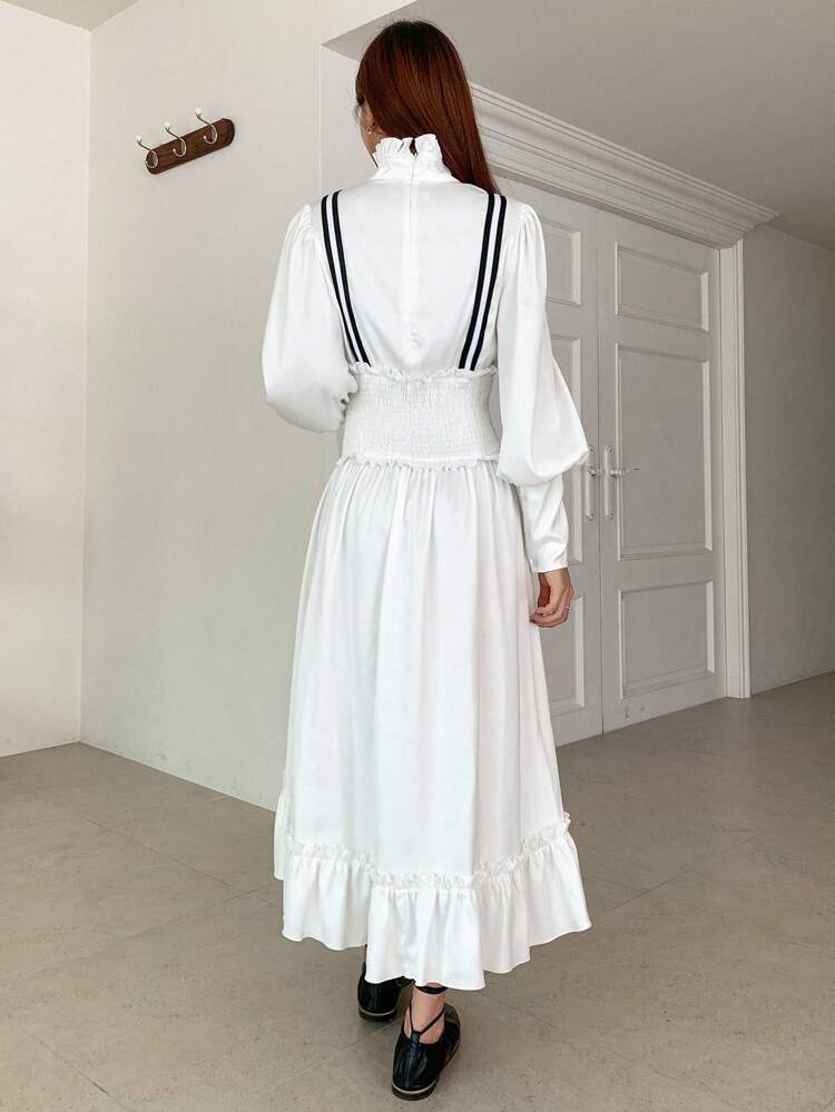 Solid Mock Neck Ruffle Hem Dress